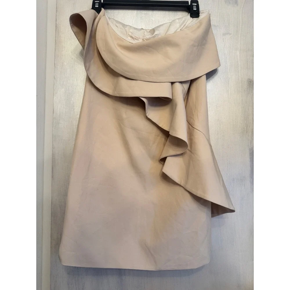 FEW MODA NEW YORK‎ Strapless Ruffle Overlay Dress Beige M - Picture 5 of 11
